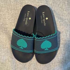 Kate Spade La Jolla Green and Black Spade Mesh Logo Pool Slide Sandals